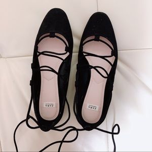 SOLD Black Zara Lace Up Ballerina Flats